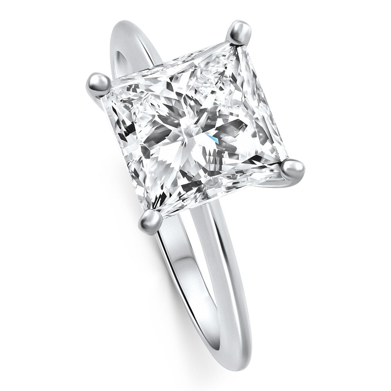 Certified 3.05 Carat Princess Cut Natural Diamond Solitaire Ring in 925 Sterling Silver