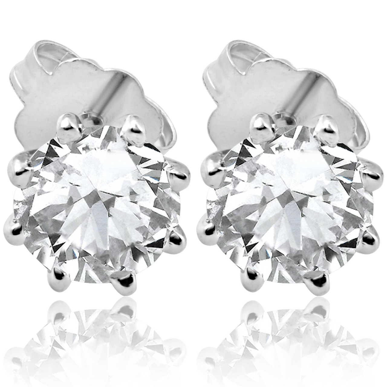 1.25 Ct Round Diamond Stud Earrings | 8-Prong Solitaire Design | 14K White Gold Finish (F–G, SI)