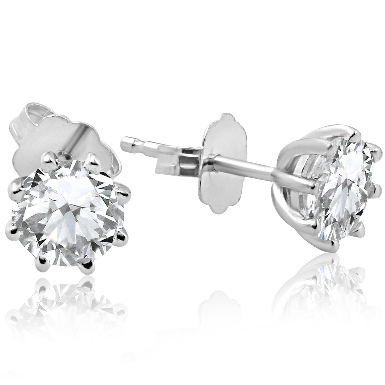 1.25 Ct Round Diamond Stud Earrings | 8-Prong Solitaire Design | 14K White Gold Finish (F–G, SI)