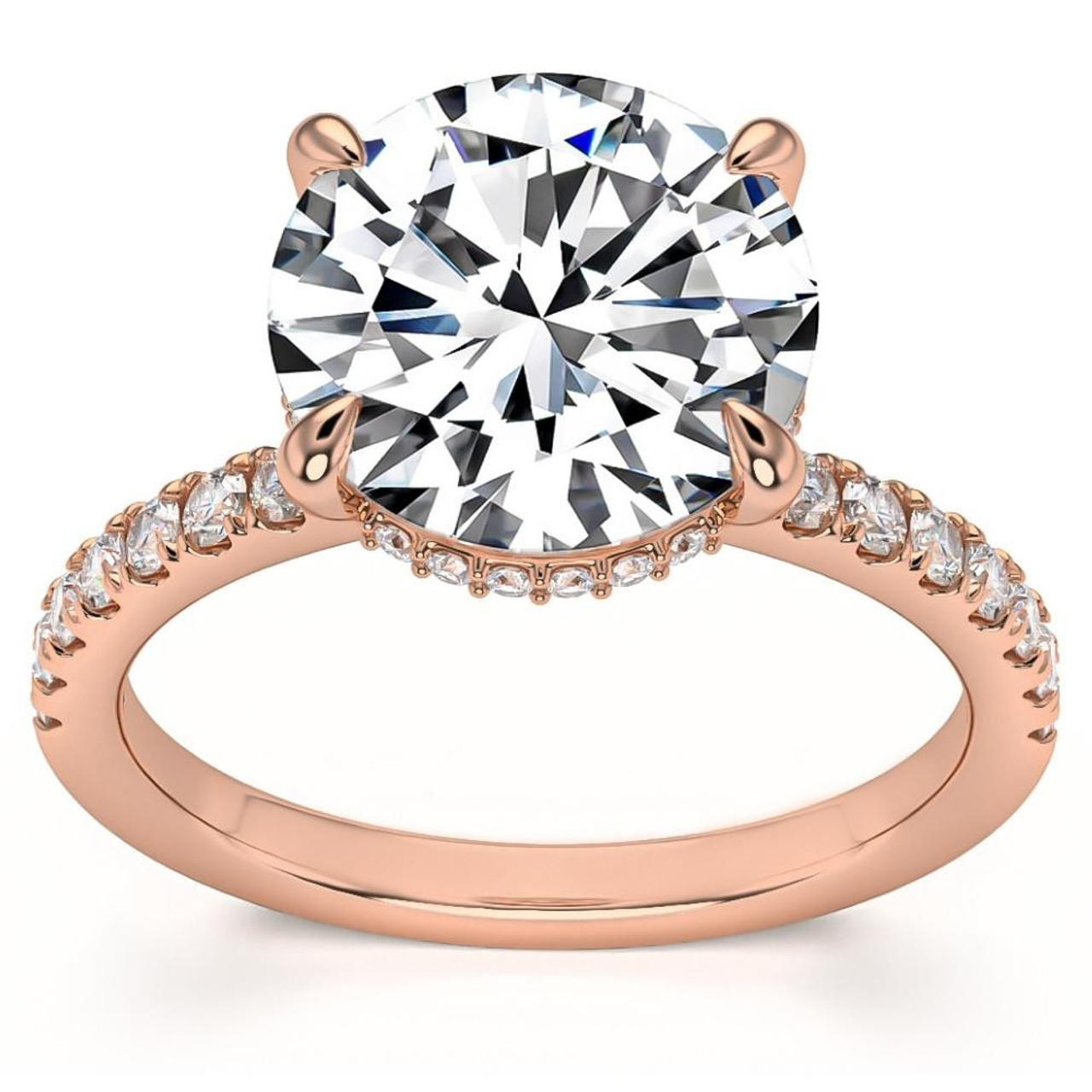 Certified 3.50 Carat Round Diamond Engagement Ring with Side Halo Accents | G-H Color, VS Clarity | 14K Gold Finish