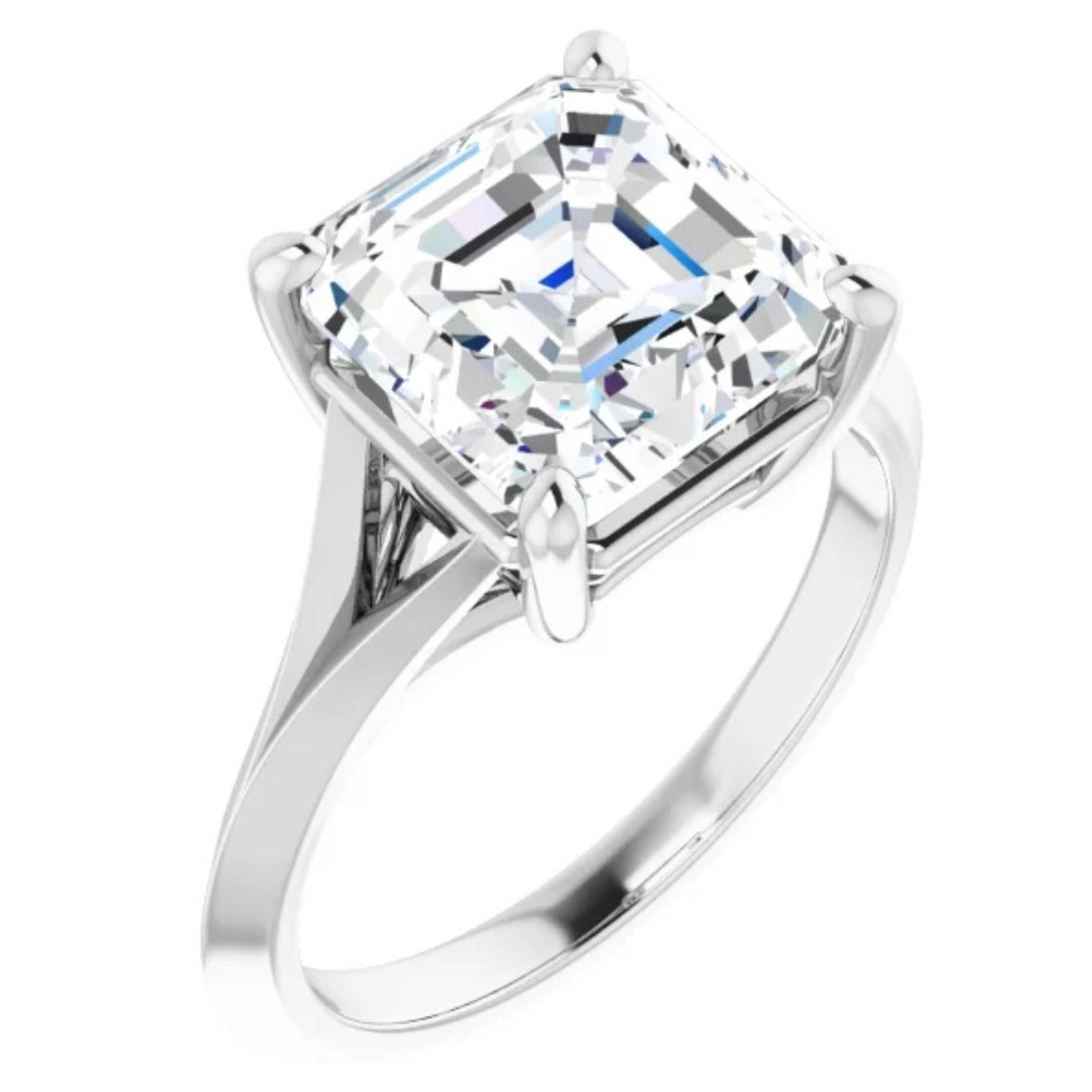 Certified 4 Carat Asscher Cut Diamond Solitaire Engagement Ring | Split Shank Band | 14K White Gold Finish | G-H Color, VS Clarity