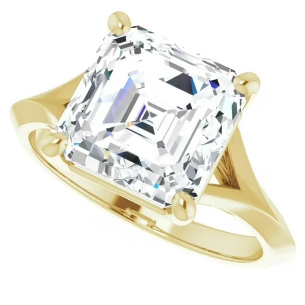 Certified 4 Carat Asscher Cut Diamond Solitaire Engagement Ring | Split Shank Band | 14K White Gold Finish | G-H Color, VS Clarity