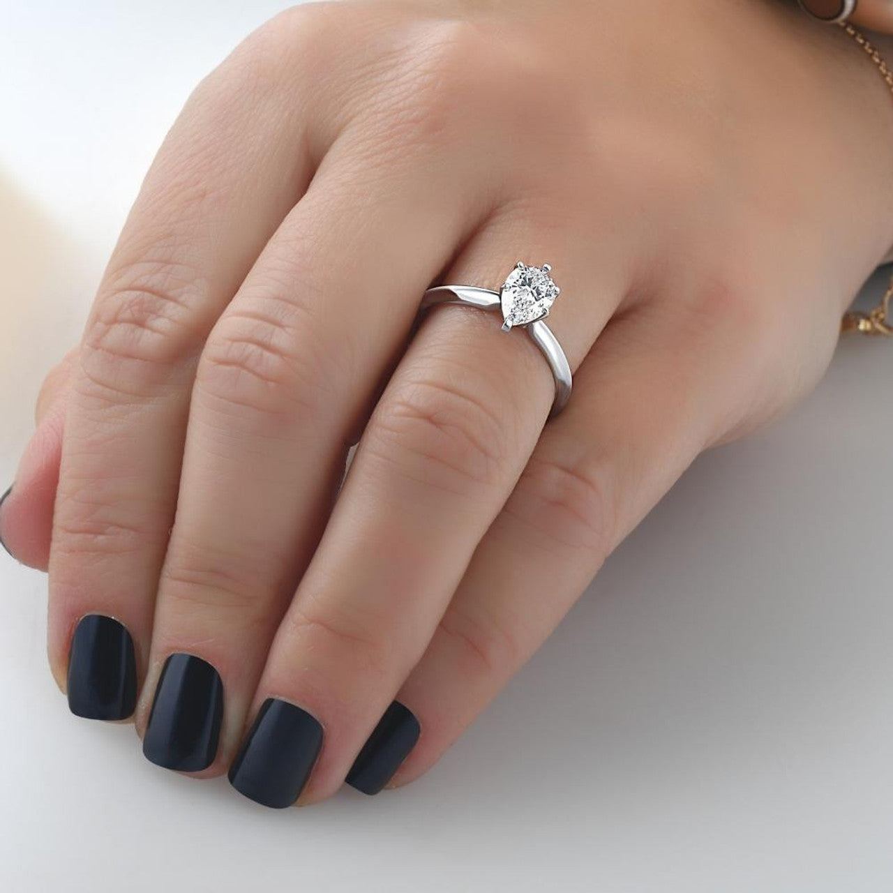 Certified 1 Carat Pear Cut Diamond Solitaire Engagement Ring | G-H Color, VS Clarity | 14K Gold Finish