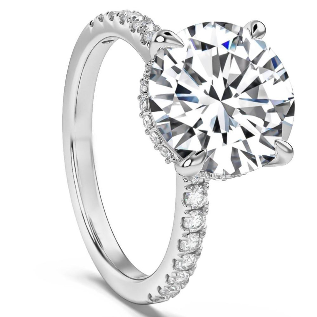Certified 3.50 Carat Round Diamond Engagement Ring with Side Halo Accents | G-H Color, VS Clarity | 14K Gold Finish