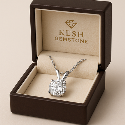 2.50 Ct Natural Diamond Solitaire Pendant in 925 Silver with 14K White Gold Plating | G–H Color, I1 Clarity | IGL&I Certified