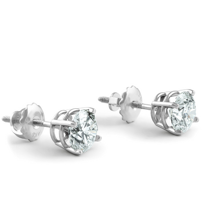 2 Ct TW Certified Round Diamond Stud Earrings | G–H Color, VS2–SI1 Clarity | 14K White Gold Finish with Secure Screw Backs