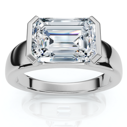 Certified 2.66 Ct East-West Emerald Cut Diamond Engagement Ring | G-H Color, VS Clarity | 14K Gold Finish