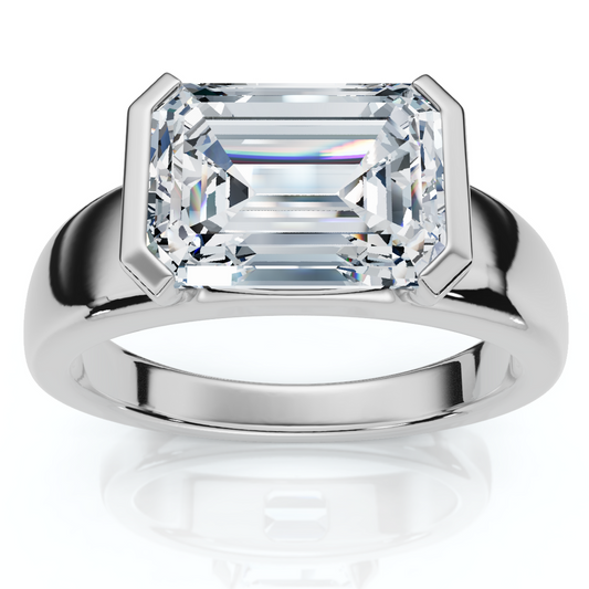 Certified 2.66 Ct East-West Emerald Cut Diamond Engagement Ring | G-H Color, VS Clarity | 14K Gold Finish