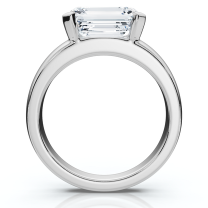 Certified 2.66 Ct East-West Emerald Cut Diamond Engagement Ring | G-H Color, VS Clarity | 14K Gold Finish