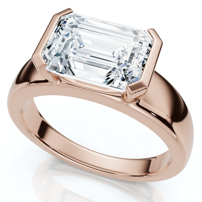 Certified 2.66 Ct East-West Emerald Cut Diamond Engagement Ring | G-H Color, VS Clarity | 14K Gold Finish