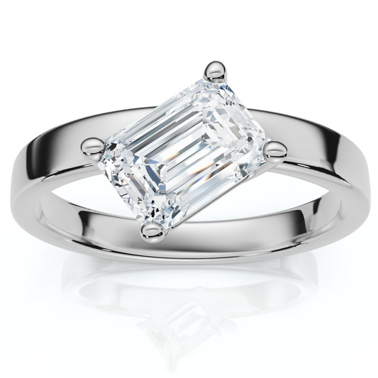 1 Carat Tilted Emerald Cut Diamond Solitaire Ring | G-H Color, VS Clarity | 14K Gold Finish