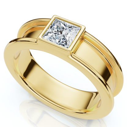 Men’s Certified Princess Cut Diamond Bezel Wedding Ring | G-H Color, VS Clarity | 14K Gold Finish