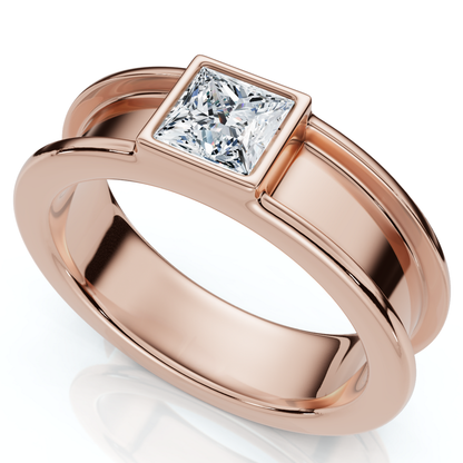 Men’s Certified Princess Cut Diamond Bezel Wedding Ring | G-H Color, VS Clarity | 14K Gold Finish
