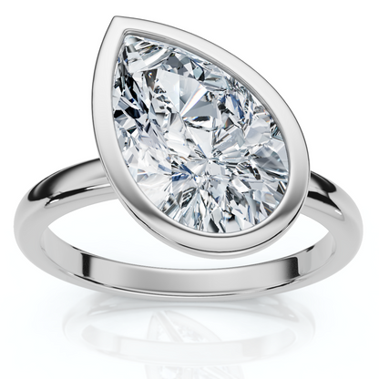 Certified 2 Carat Pear Cut Diamond Solitaire Engagement Ring | G-H Color, VS Clarity | 14K Gold Finish Bezel Setting