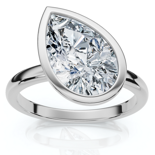 Certified 2 Carat Pear Cut Diamond Solitaire Engagement Ring | G-H Color, VS Clarity | 14K Gold Finish Bezel Setting