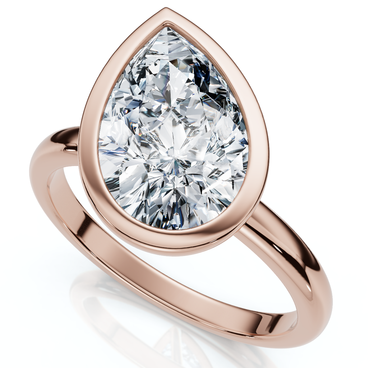Certified 2 Carat Pear Cut Diamond Solitaire Engagement Ring | G-H Color, VS Clarity | 14K Gold Finish Bezel Setting