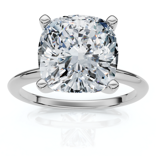 Certified 3 Carat Cushion Cut Diamond Solitaire Engagement Ring | G-H Color, VS Clarity | 14K Gold Finish