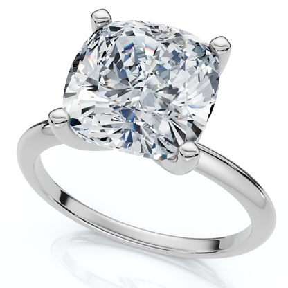 Certified 3 Carat Cushion Cut Diamond Solitaire Engagement Ring | G-H Color, VS Clarity | 14K Gold Finish