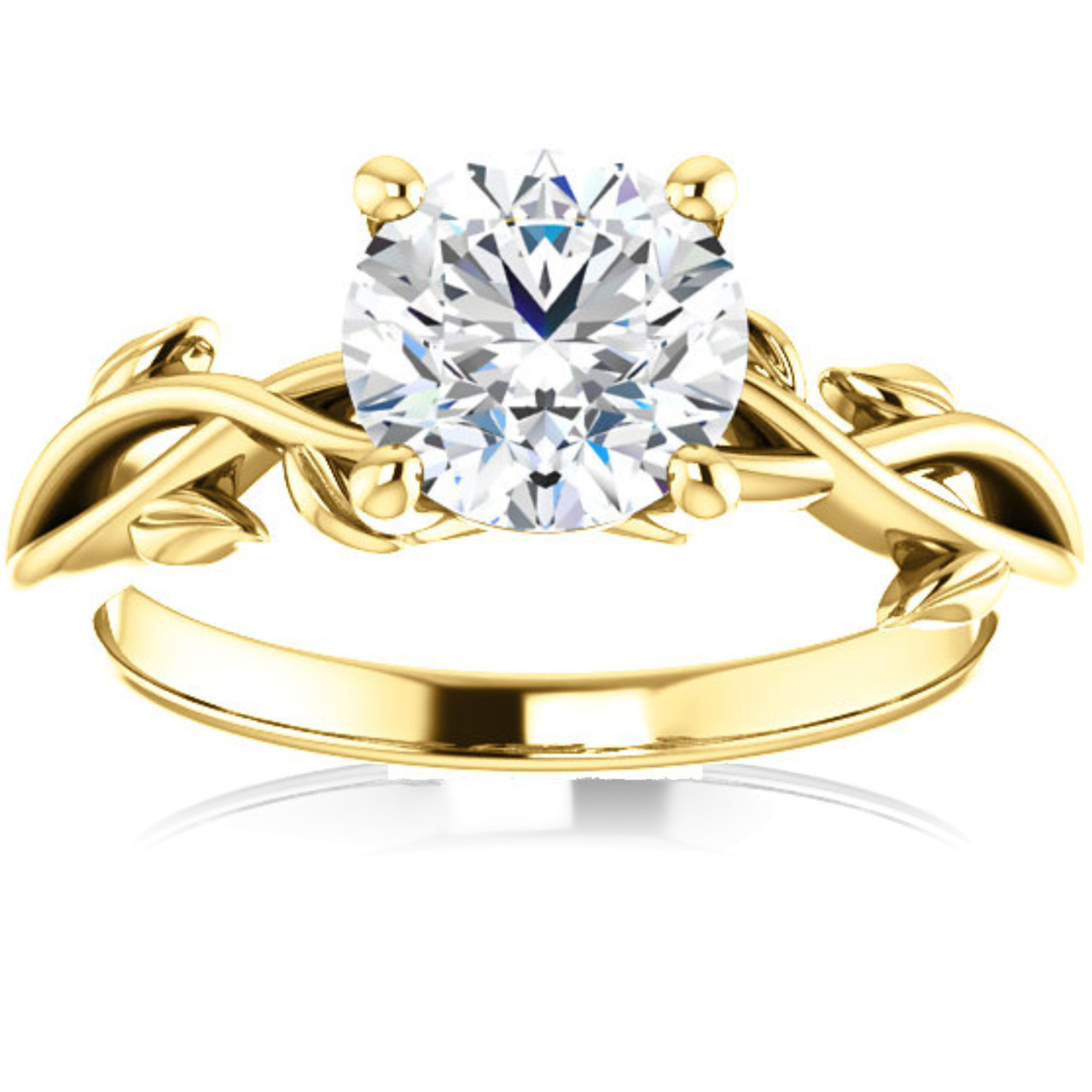 Certified 1.25 Carat Round Diamond Engagement Ring with Vine Leaf Band | G-H Color, VS Clarity | 14K Yellow Gold Finish