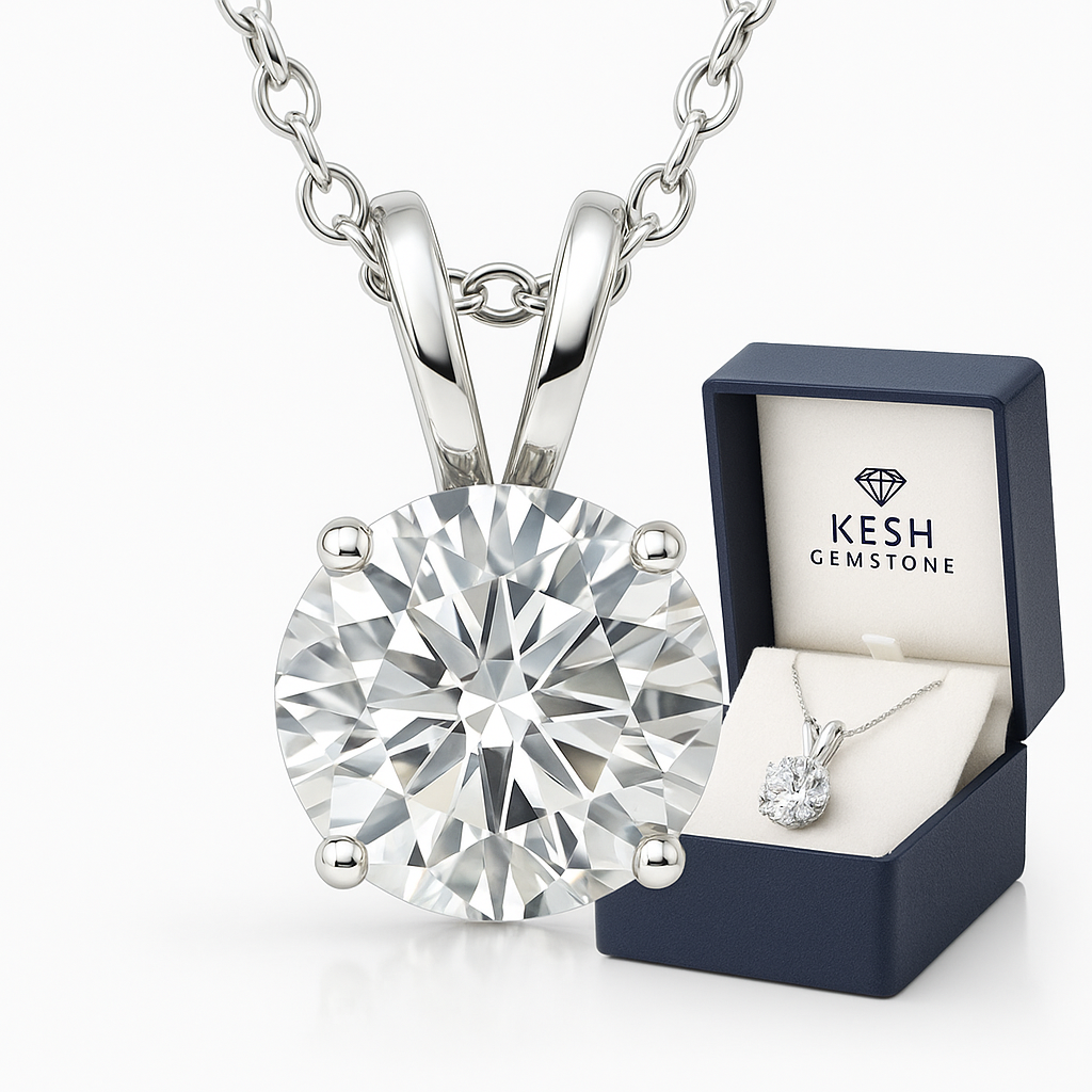3.00 Ct Earth-Mined White Diamond Solitaire Pendant in 14K White Gold | Certified | VVS1 Clarity