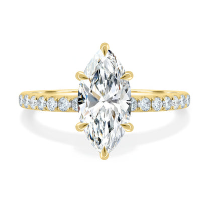 5.45 Ct Marquise Cut VVS1 Diamond Ring with Hidden Halo & Pavé in 925 Silver 14K Gold Plated