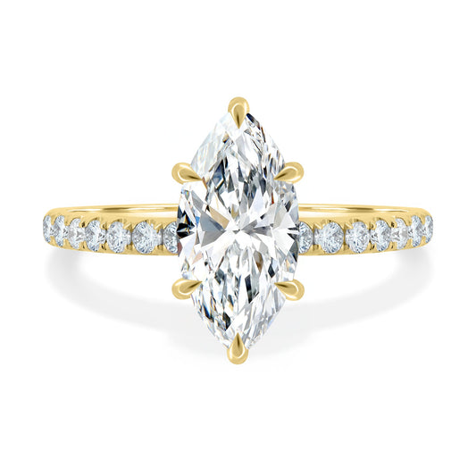 5.45 Ct Marquise Cut VVS1 Diamond Ring with Hidden Halo & Pavé in 925 Silver 14K Gold Plated