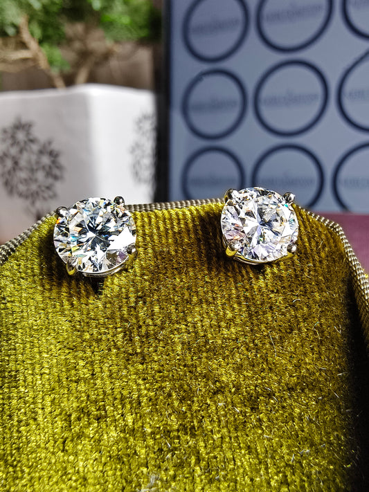 3.50 Ct Round White Diamond Certified Solitaire Stud Earrings in 925 Silver