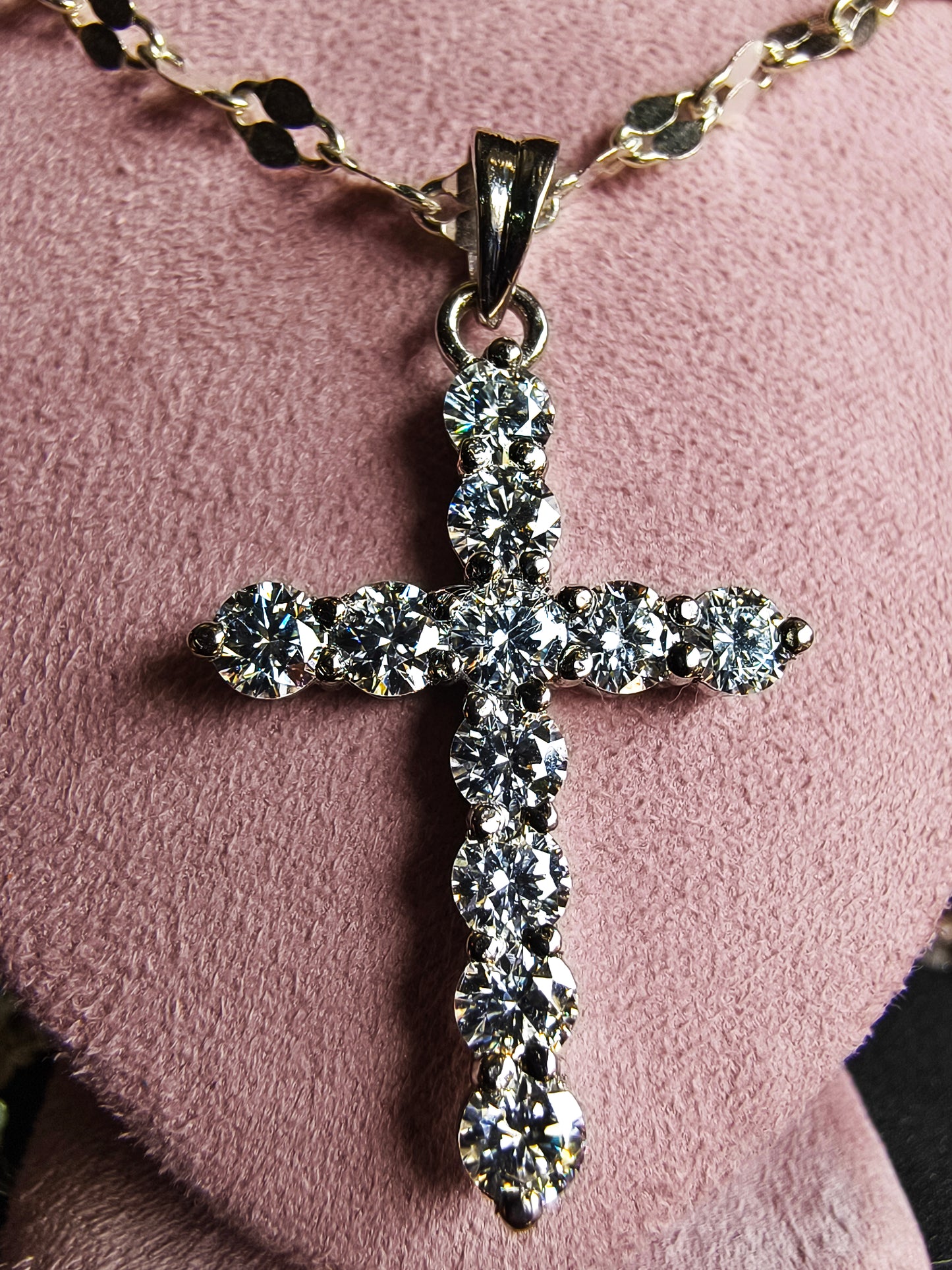 White Genuine Diamond Cross Pendant Necklace | 3.40 Ct Round Diamonds | Unisex Elegance