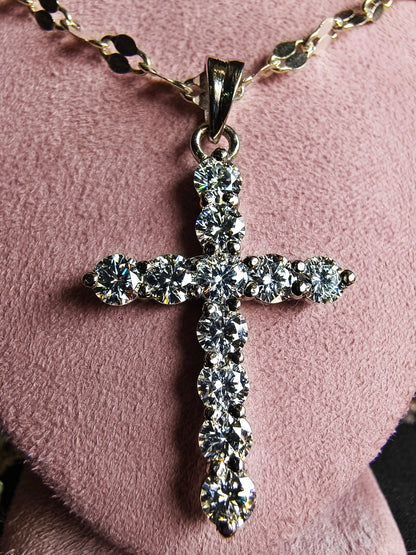 White Genuine Diamond Cross Pendant Necklace | 3.40 Ct Round Diamonds | Unisex Elegance