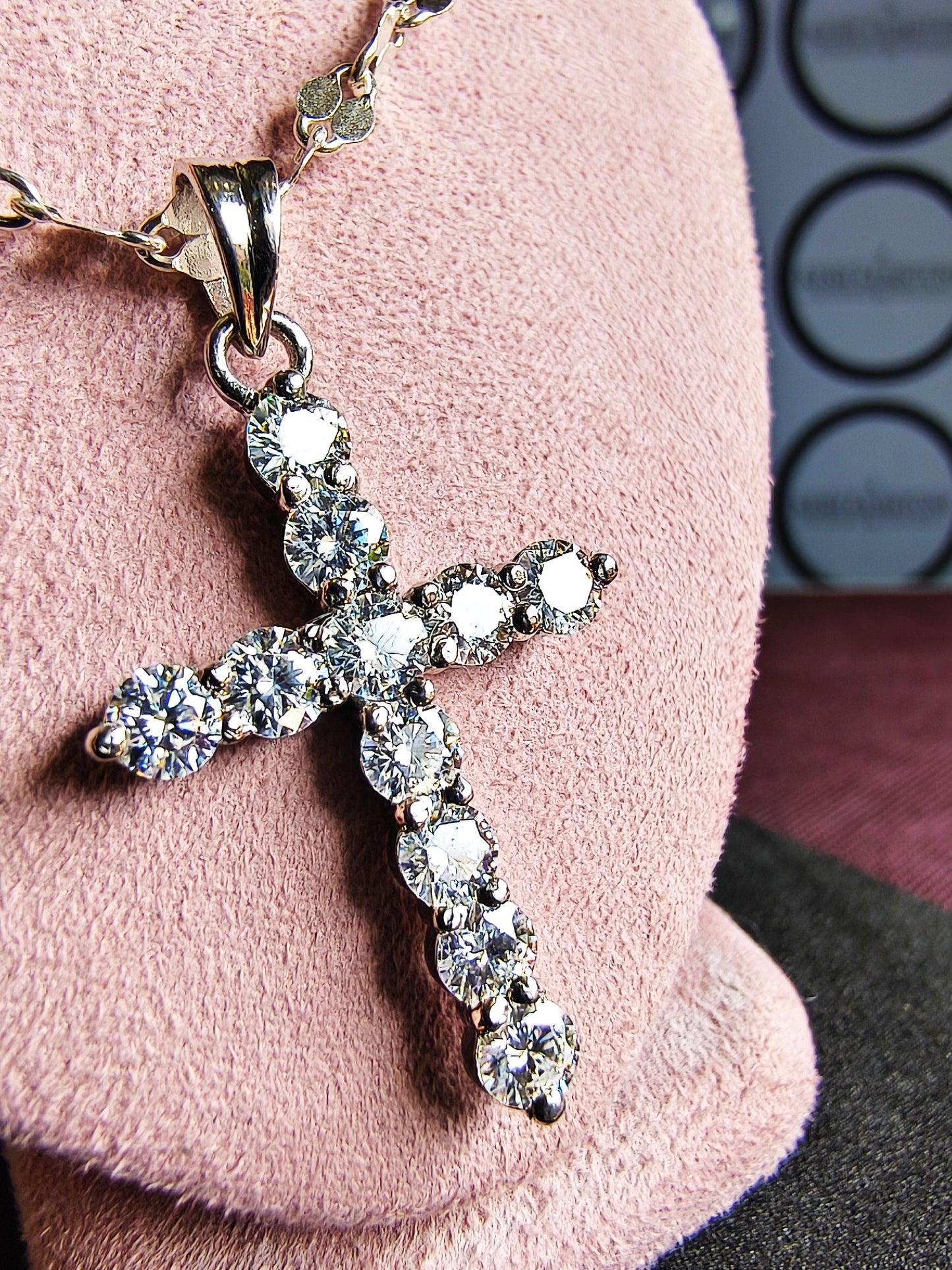 White Genuine Diamond Cross Pendant Necklace | 3.40 Ct Round Diamonds | Unisex Elegance