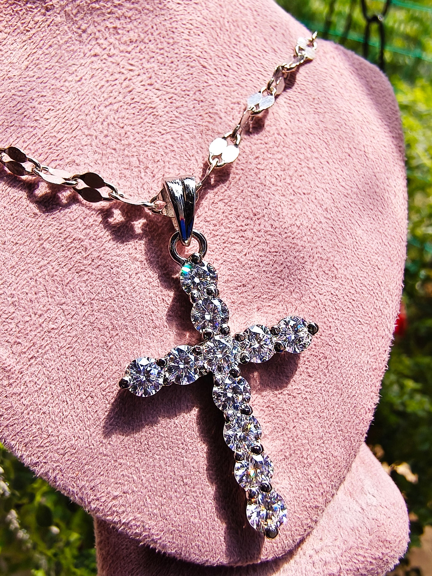White Genuine Diamond Cross Pendant Necklace | 3.40 Ct Round Diamonds | Unisex Elegance