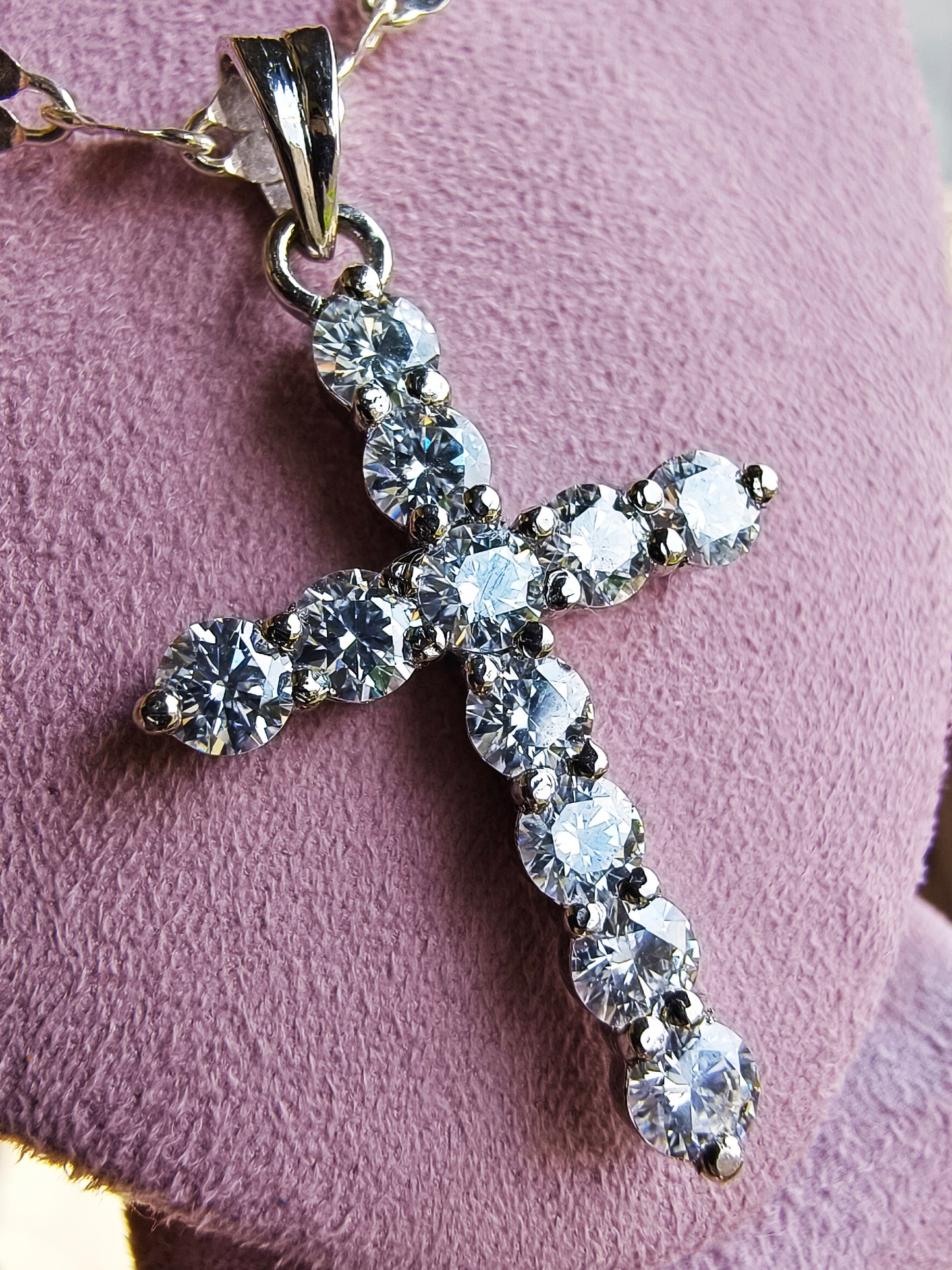 White Genuine Diamond Cross Pendant Necklace | 3.40 Ct Round Diamonds | Unisex Elegance