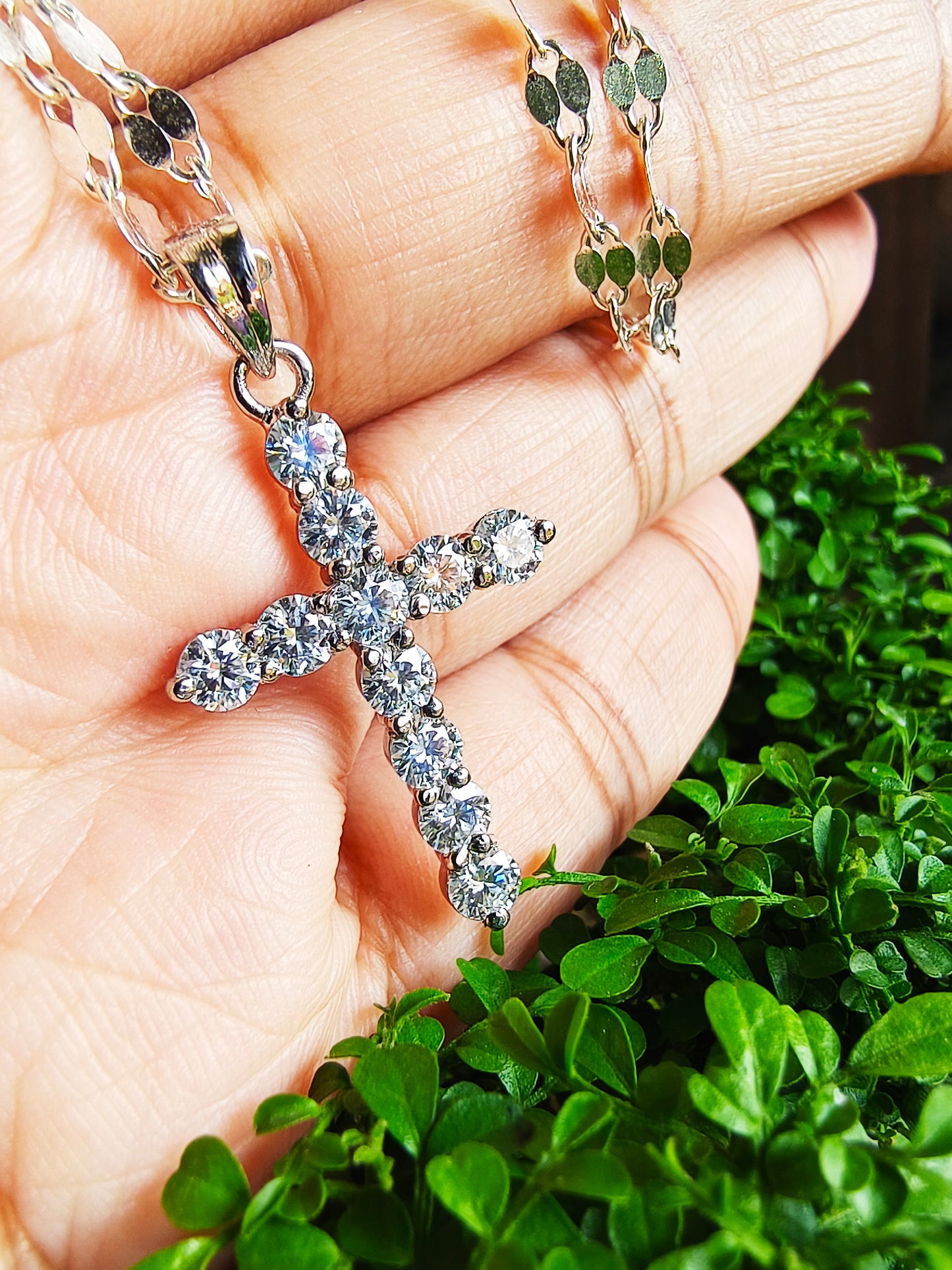 White Genuine Diamond Cross Pendant Necklace | 3.40 Ct Round Diamonds | Unisex Elegance
