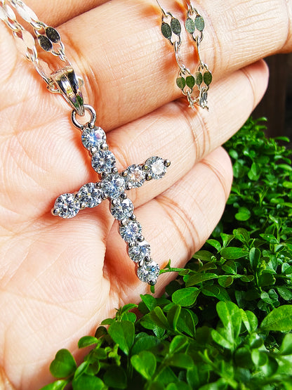 White Genuine Diamond Cross Pendant Necklace | 3.40 Ct Round Diamonds | Unisex Elegance