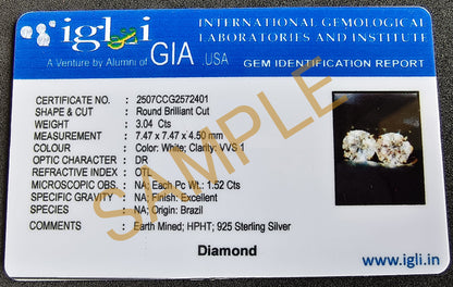 2 CT Round Diamond Stud Earrings – Certified 1 CT Each – Timeless Elegance in 925 Silver