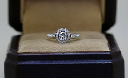 Bezel Set Diamond Halo Engagement Ring | Modern Design with Timeless Sparkle