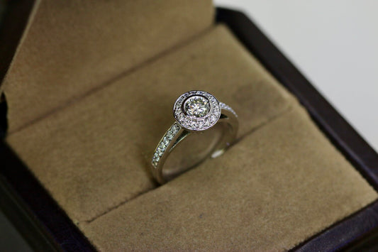 Bezel Set Diamond Halo Engagement Ring | Modern Design with Timeless Sparkle