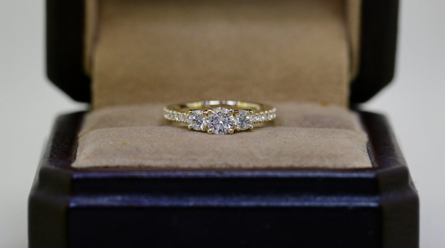 Diamond Trinity Pavé Set Engagement Ring | Three-Stone Design with Elegant Sparkle