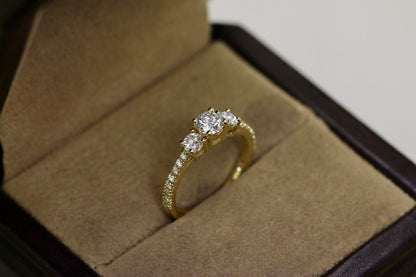 Diamond Trinity Pavé Set Engagement Ring | Three-Stone Design with Elegant Sparkle