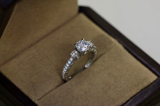 Diamond Trinity Engagement Ring | Three-Stone Design Symbolizing Past, Present & Future