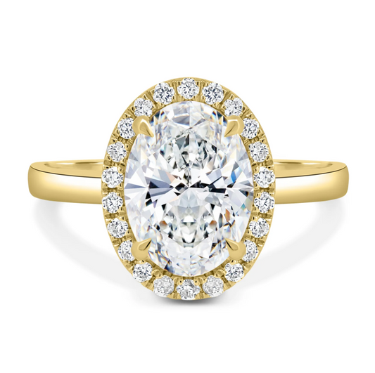 2.50 Ct Oval Cut White Diamond Halo Engagement Ring in 925 Silver with 14K Gold Plating | Radiant Sparkle Elegance
