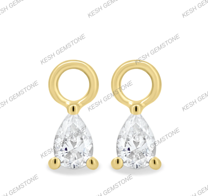 Sparkling Pear Diamond Hoop Charms in 14K Gold Plated Silver