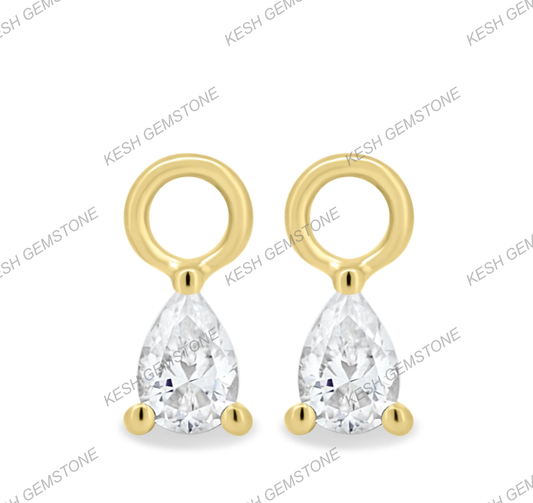 Sparkling Pear Diamond Hoop Charms in 14K Gold Plated Silver