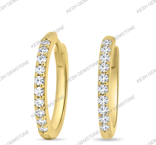 Diamond Huggie Hoop Earrings | 15mm Round | Natural Melee Diamonds | 925 Silver with 14K Yellow Gold Plating | Certified | Kesh Gemstone