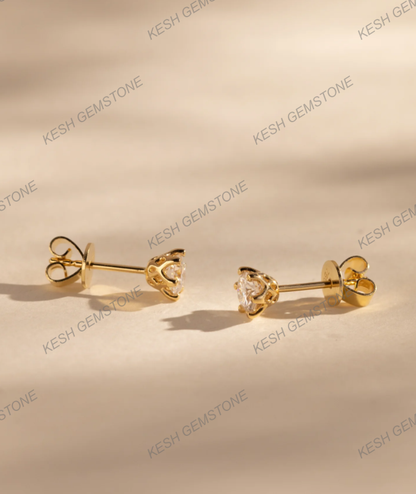 Round Brilliant 6-Claw Diamond Stud Earrings in 14K Gold Over Solid 925 Silver