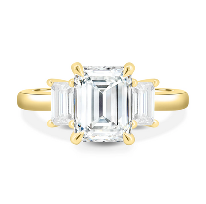 4.90 Ct Emerald Cut Trilogy Engagement Ring | Natural HPHT White Diamonds | 925 Silver with 14K Gold Plating | Kesh Gemstone