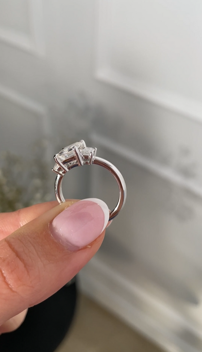 4.90 Ct Emerald Cut Trilogy Engagement Ring | Natural HPHT White Diamonds | 925 Silver with 14K Gold Plating | Kesh Gemstone