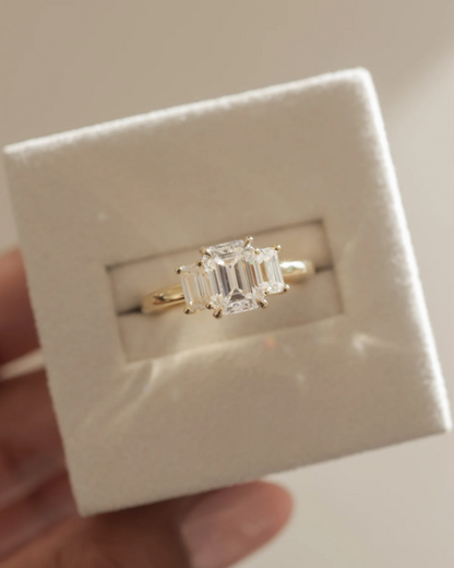 4.90 Ct Emerald Cut Trilogy Engagement Ring | Natural HPHT White Diamonds | 925 Silver with 14K Gold Plating | Kesh Gemstone