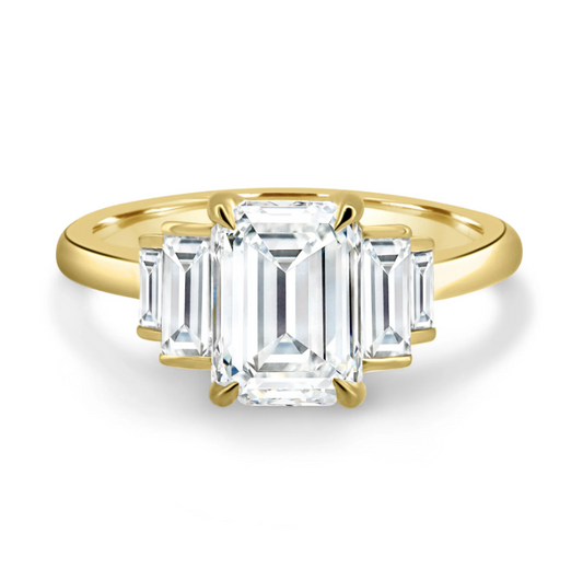 4.80 Ct Emerald Cut Trilogy White Diamond Ring in 925 Silver with 14K Gold Plating