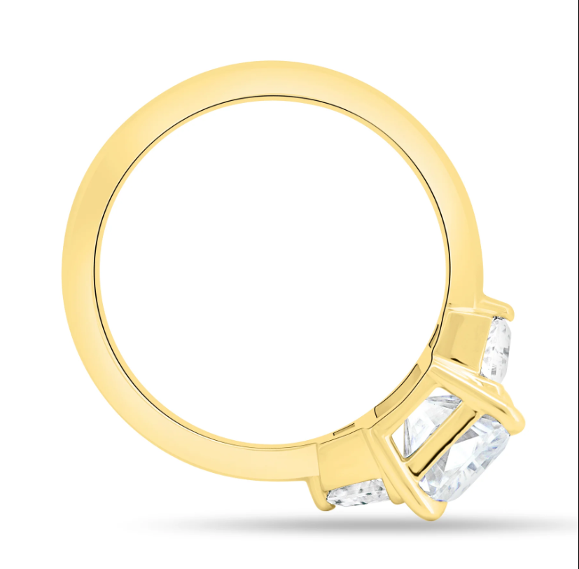 4.61 Ct Radiant Cut White Diamond Ring with Trapezoid Side Stones in 14K Gold Plated 925 Silver